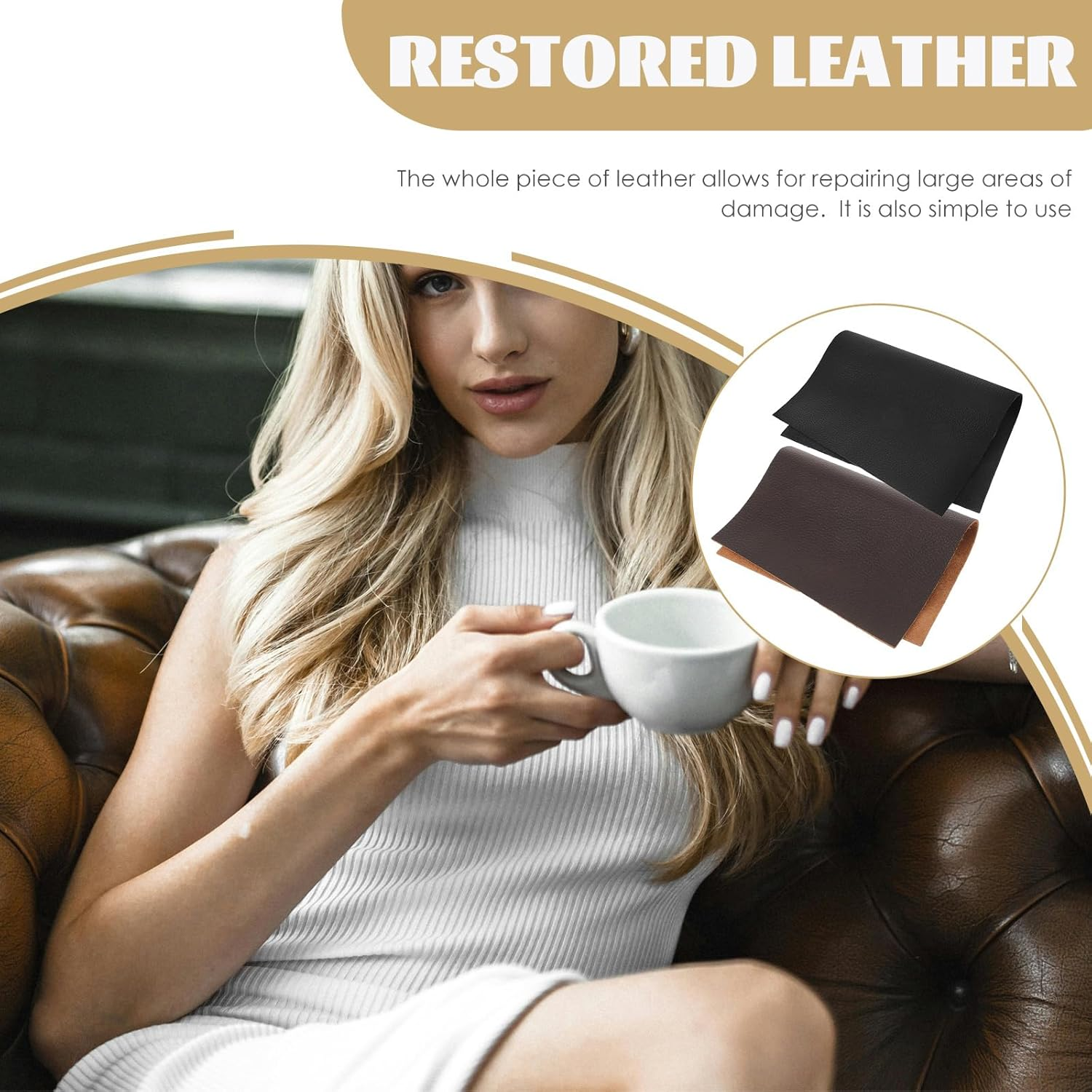 SHINEOFI 2Pcs Pre-Cut Leather Pieces Thick Leather Sheets Genuine Cowhide Leather Fabrics for Crafts Sewing Sofa Repairing Black, Coffee