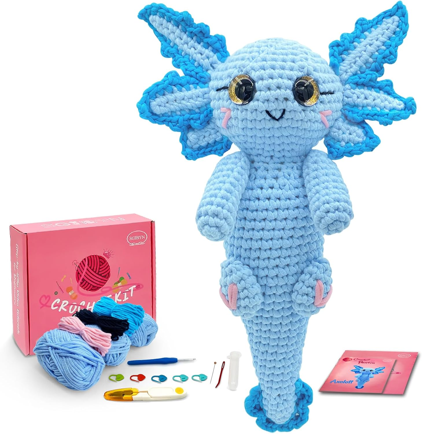 SGIBYN Crochet Kit for Beginners, 11.8 Inch Large Axolotl Amigurumi Crochet Kit with Step-By-Step Video Tutorials, Animal DIY Knitting Craft Kit for Women, Teens & Adults image number 2