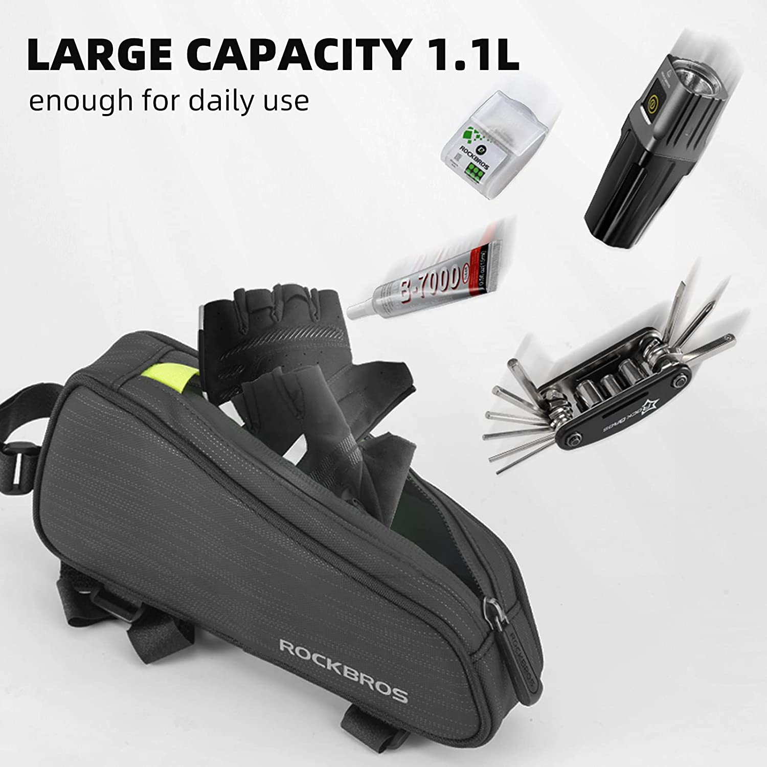 ROCKBROS Top Tube Bike Bag Bike Frame Bag Bicycle Bag Bike Pouch Pack Cycling Accessories for Road Mountain Bike Compatible with Iphone 11 XS Max XR Fit 6.5&rdquo; image number 2