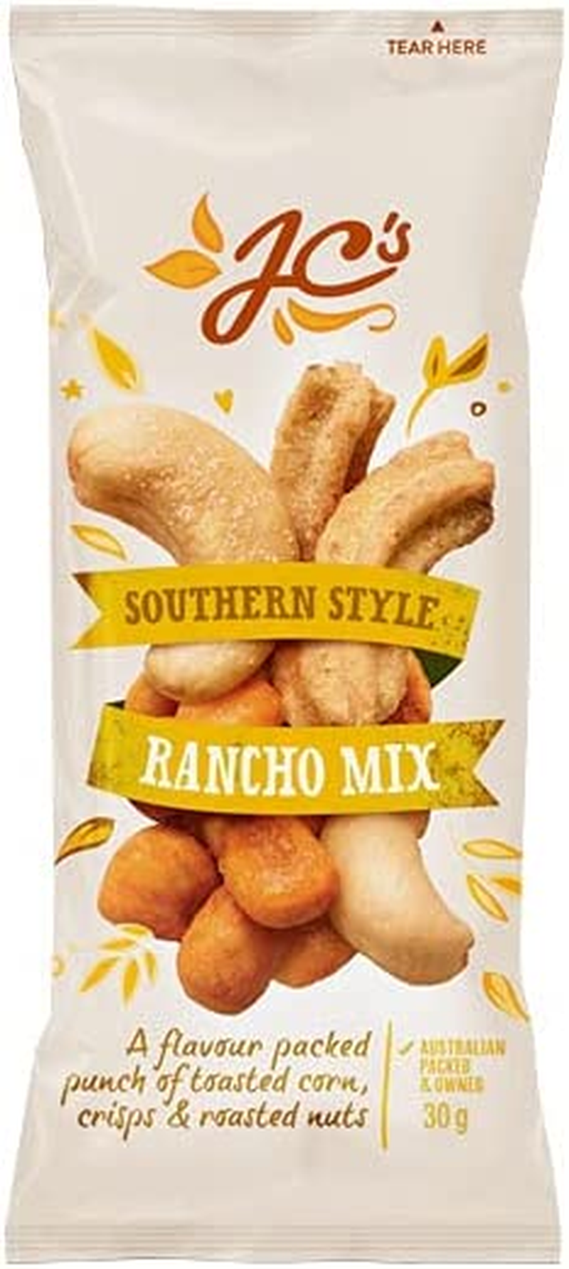 J.C.'S QUALITY FOODS Rancho Mix Premium Southern Style Roasted Cashews, & Tex Mex Toasted Corn & Honey Dijon SOYA Crisps, Healthy Energy Boosting Snack - 21 X 30G Bags image number 1