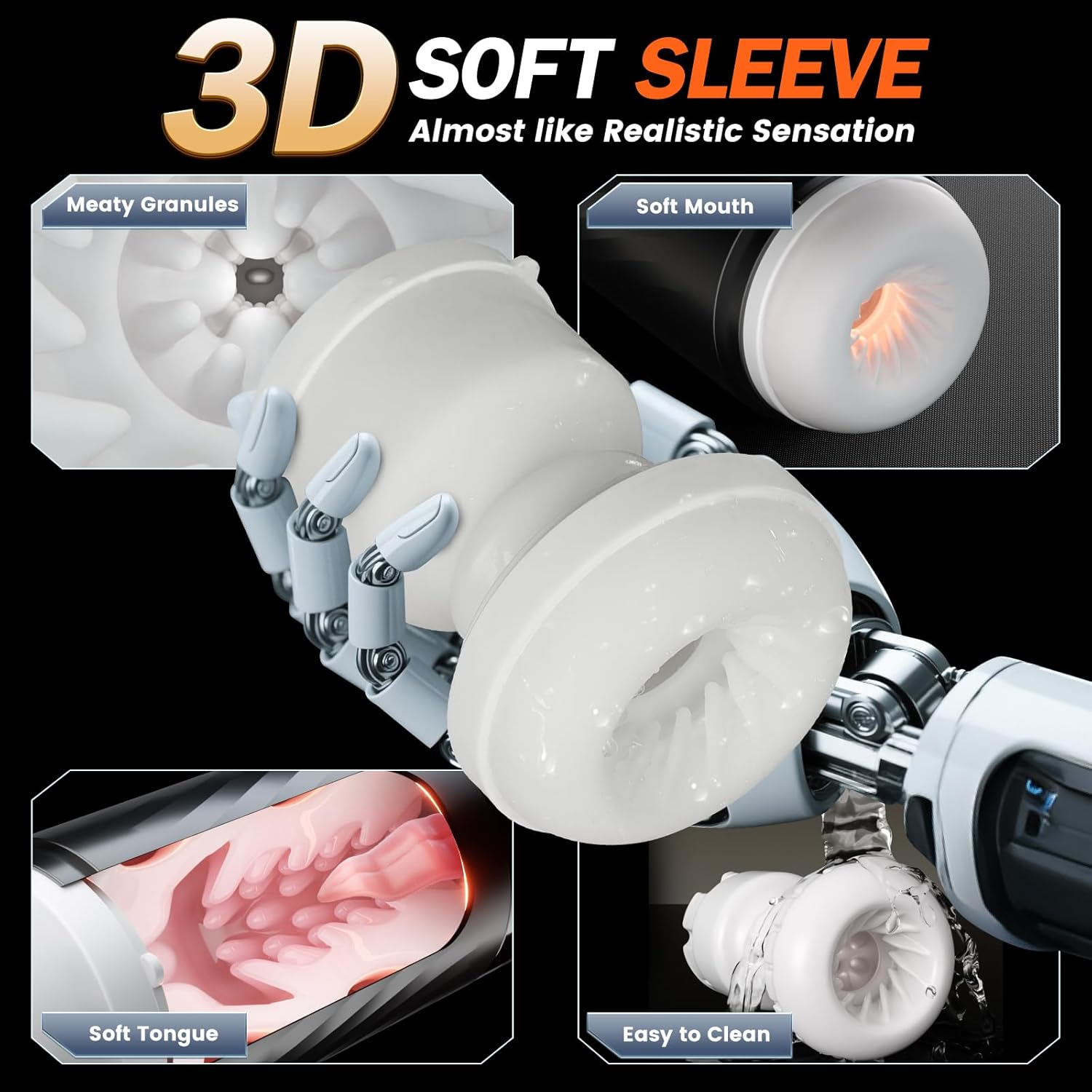 Automatic Male Masturbator Cup - Male Sex Toys Penis Pump with 10 Vibrating & Sucking & Thrusting & Licking & Heating Modes, Pocket Pussy Mens Stroker Adult Sex Toys for Men image number 3