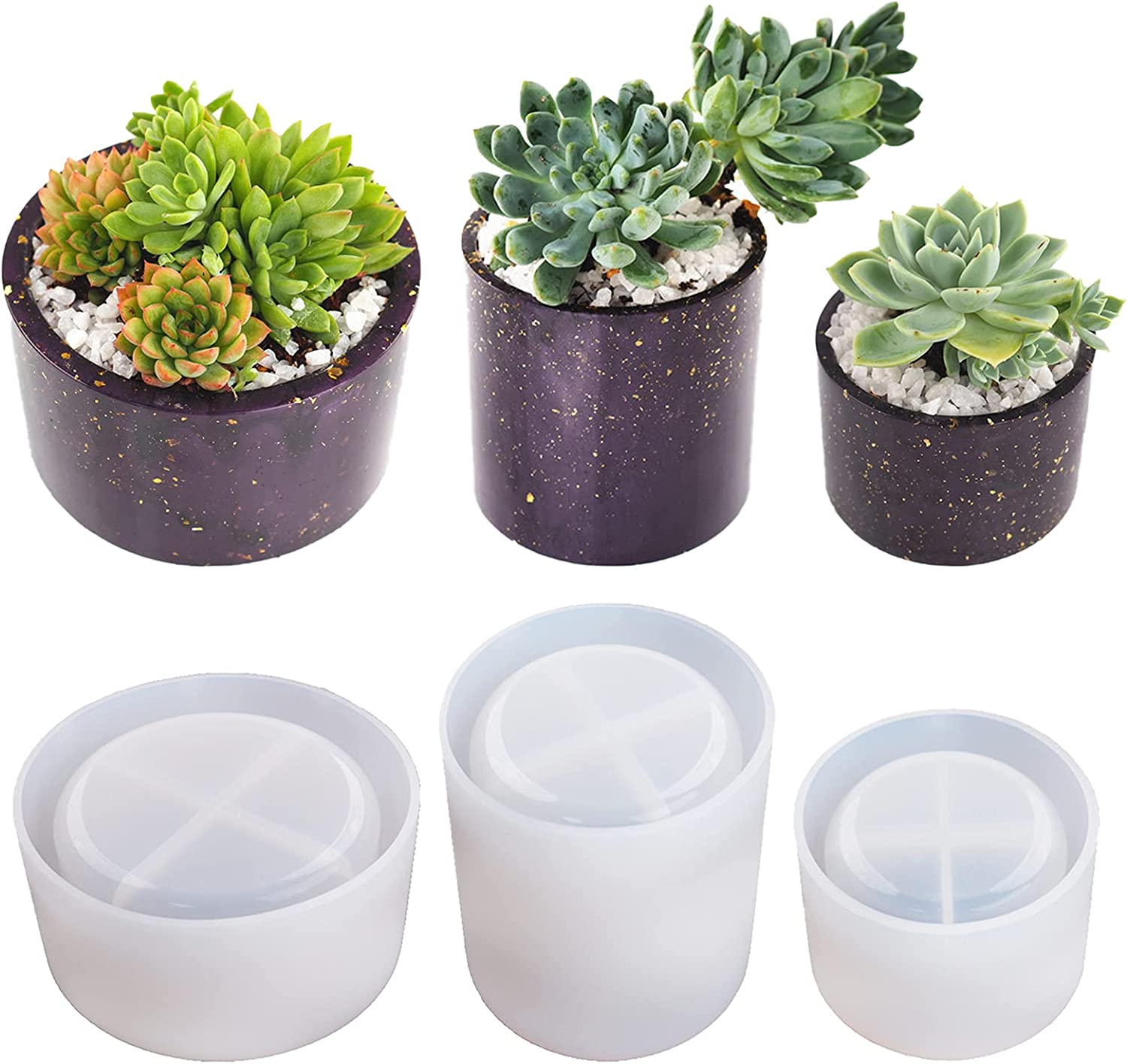 Round Pots Resin Molds,Plant Pots Molds, 3 Sizes Plant Pots Silicone Molds Succulent Plants Concrete Planter Vase Molds for DIY Gardening Pots Craft Home Decorations,3Pcs image number 6