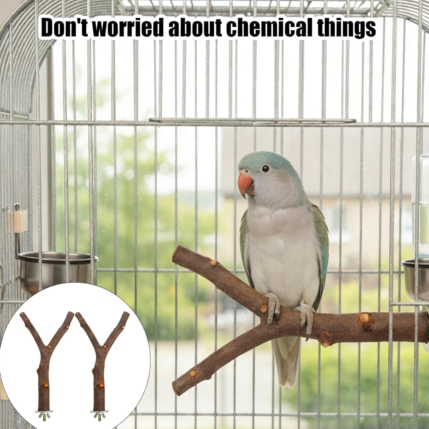 Bird Perch, 2 Pack Natural Wood Bird Cage Accessories, Parrot Toys and Budgie Toys for Small Parrot, Perfect for Budgie Stand and Exercise image number 6