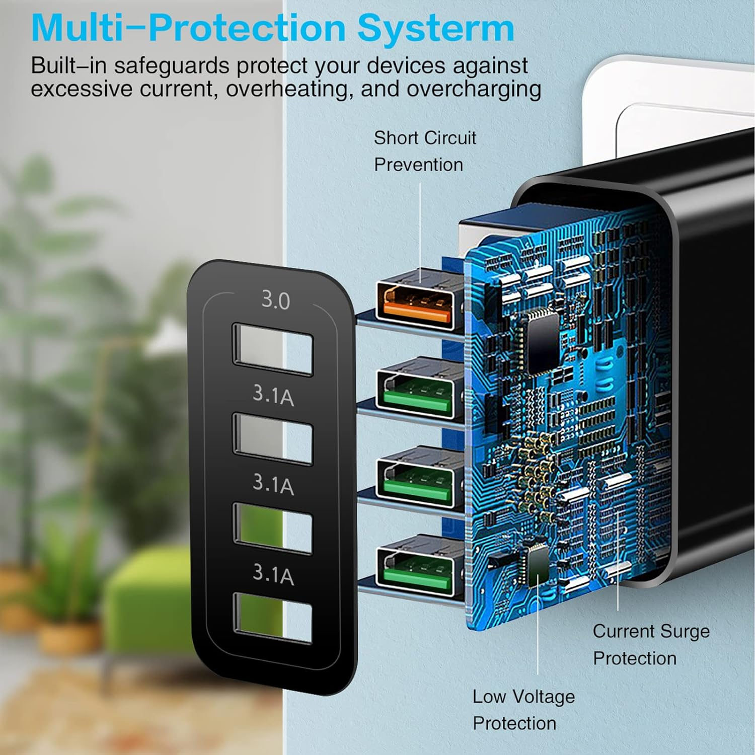 USB Charger, Total 33W Abetcabe 4 Ports Wall Charger Plug Fast Charger Power Adapter Compatible for Samsung Galaxy S20 S10 S9 S8 Note 8/9, Iphone, Pad, Tablet,Htc, LG and More (1-Pack Black) - Upgrade-White image number 2