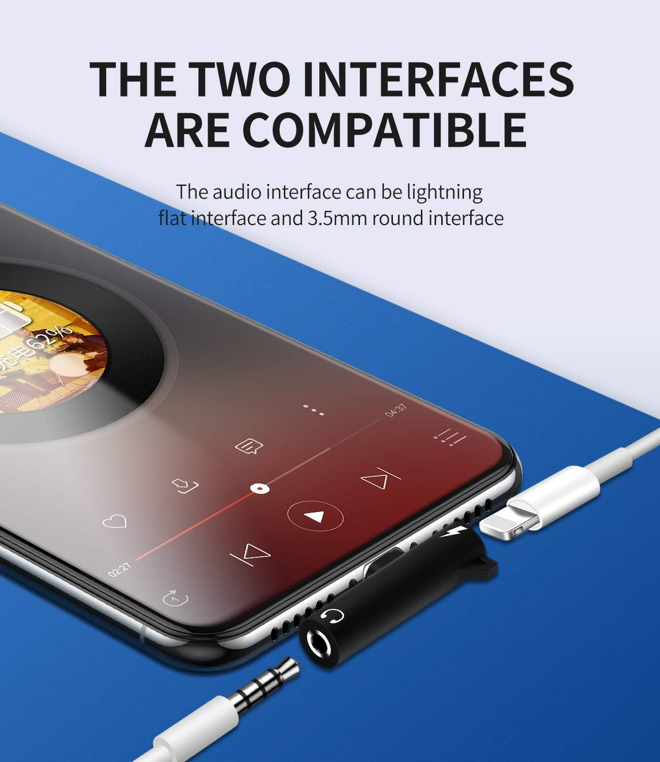 Iphone AUX Adapter for Headphone Dongle(2In1) Lightning to 3.5Mm Jack Cable Charger Splitter Audio Cord Apple MFI Certified for 14 13 12 11 Pro Max X Xs Se 7 8 plus Ipad Earphone Music Adaptador Para image number 3