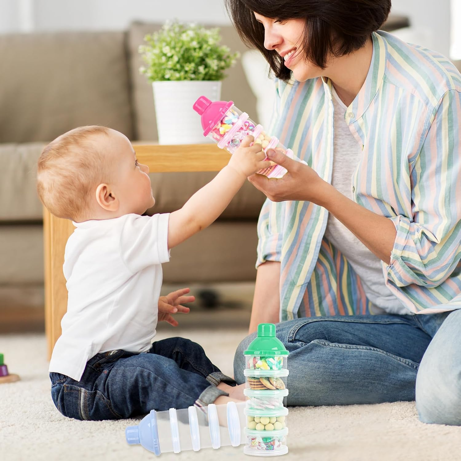 2 PCS 5 Layers Baby Milk Powder Dispenser, Milk Powder Pots, Formula Dispenser Portable Milk Powder Formula Dispenser Container Pot Box Milk Cans Snack Storage Box for Travel (Blue + Green) image number 4