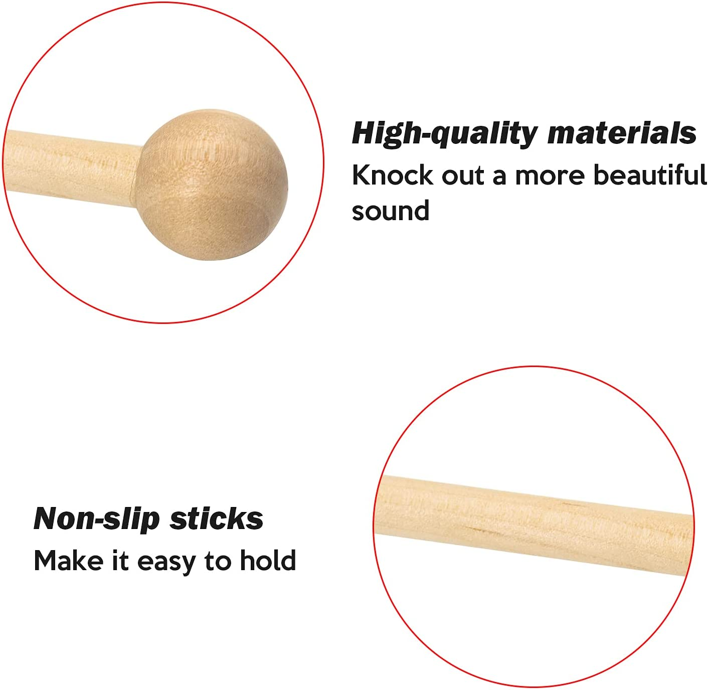 Wood Mallets Percussion Sticks Valuehall 2 Pairs Drum Mallet Sticks 8.46 Inches Percussion Mallets Xylophone Mallet for Energy Chime Wood Block Bell Percussion Instrument V14A03 image number 5