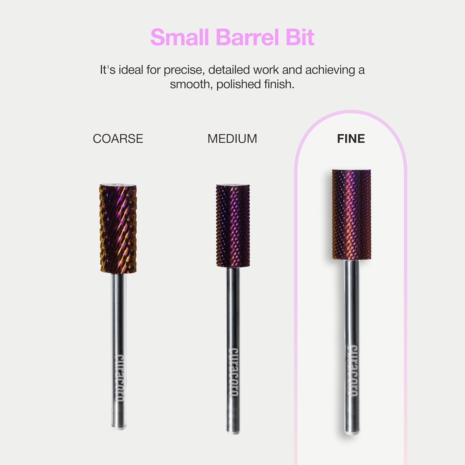 Curacoro Nail Drill Bits 3/32" - Small Cylinder Carbide Bit (Fine) for Professional Finish Removes Gel Nails Gently Buffs & Smooths Nail Art, Pedicure, Manicure - Salon & Home Use image number 4