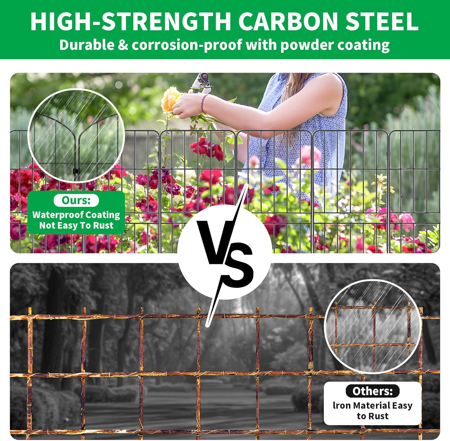 10 Pack Decorative Garden Fence Fencing, 92Cm (H) X 3.3M (L) Rustproof Metal Wire Panel Border Animal Barrier for Dog, Flower Edging for Yard Landscape Patio Outdoor Decor, Square image number 2