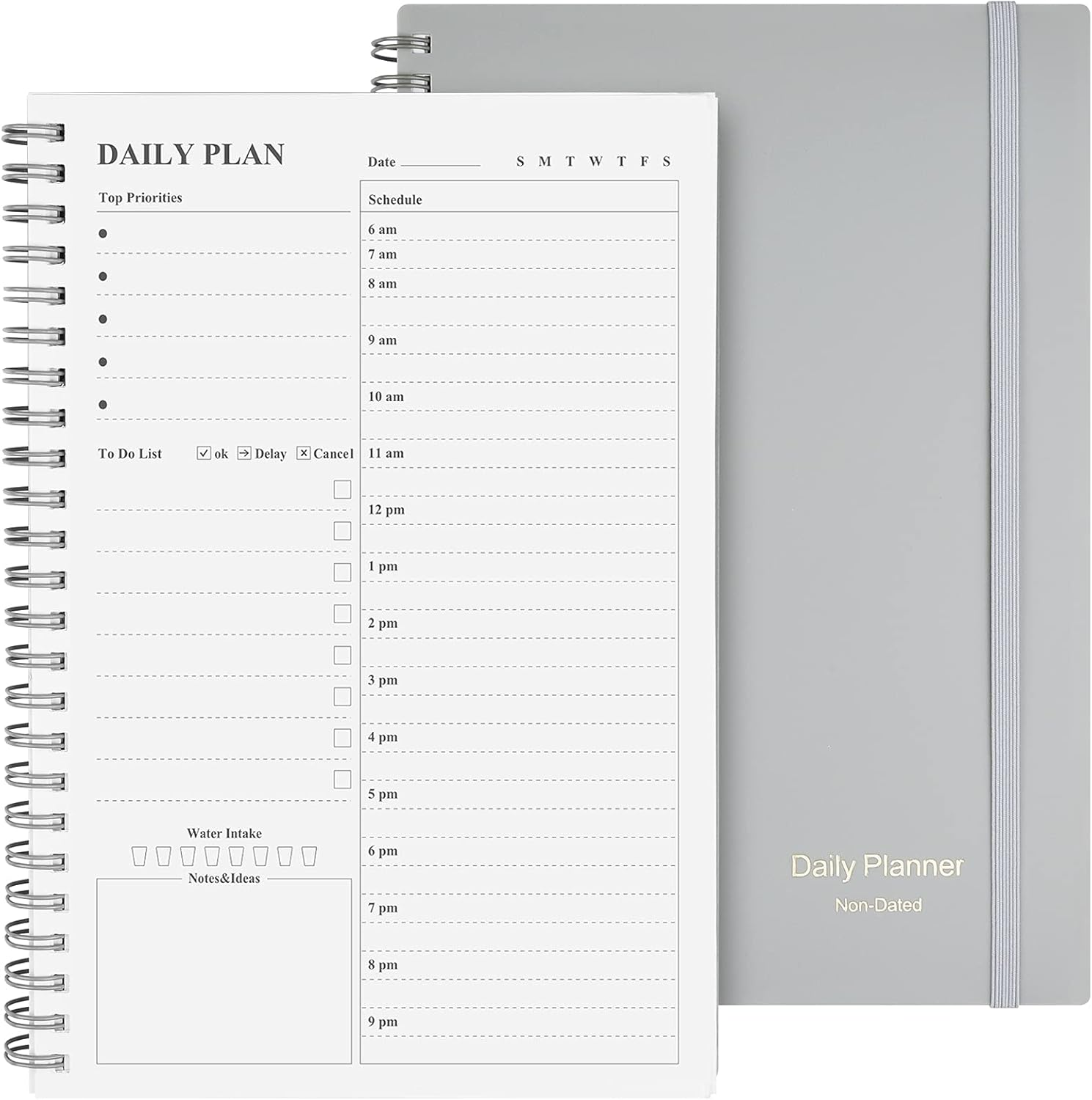 Daily Planner Undated, Asten to Do List Notebook Hourly Schedules Spiral Appointment Planner for Men and Women,Pvc Hardcover,Elastic Closure, Inner Pocket 8.3" X 5.8" (Blue)