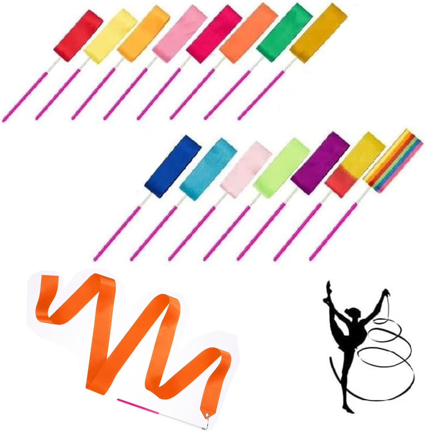 Paifeancodill Ribbons for Gymnastics, 16 Pcs Dance Ribbons Streamers, Sparkling Dance Ribbon Twirling Ribbon with Ribbon Dancer Wand ​For Kids Girls Adults Artistic Dancing Training Party Favor image number 4