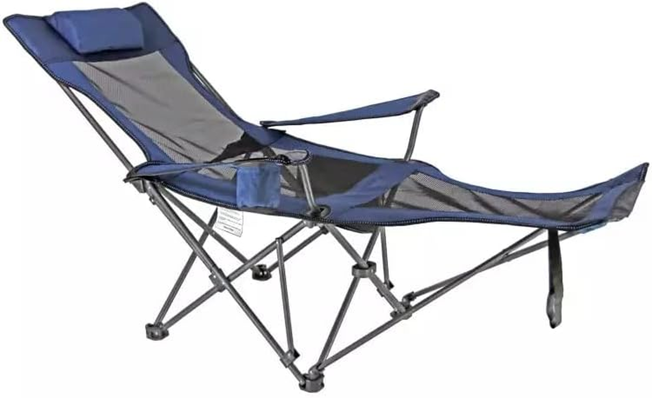 Camping Lounge Chair with Cup Holder Pocket Footrest Picnic Garden Fishing image number 3