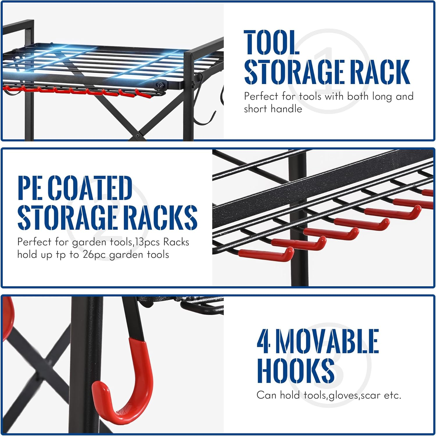 Mythinglogic Garden Yard Tool Organizer for Garage with Wheels, Yard Tool Racks Garage Organizers and Storage,Tool Holder for Garage Yard Shed, Garden Tool Stand
