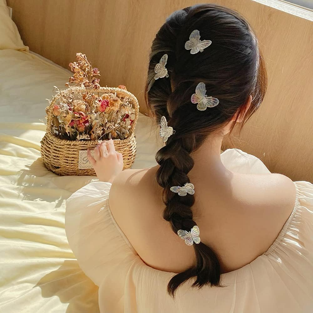 Umiin Hair Clips, Crocodile Clips Butterfly Hair Accessories for Women Girls, 6-Pack Lovely Headwears Styling Tools for Party Daily Performance, Creamy White - Flowers-Clear-5Pc image number 7