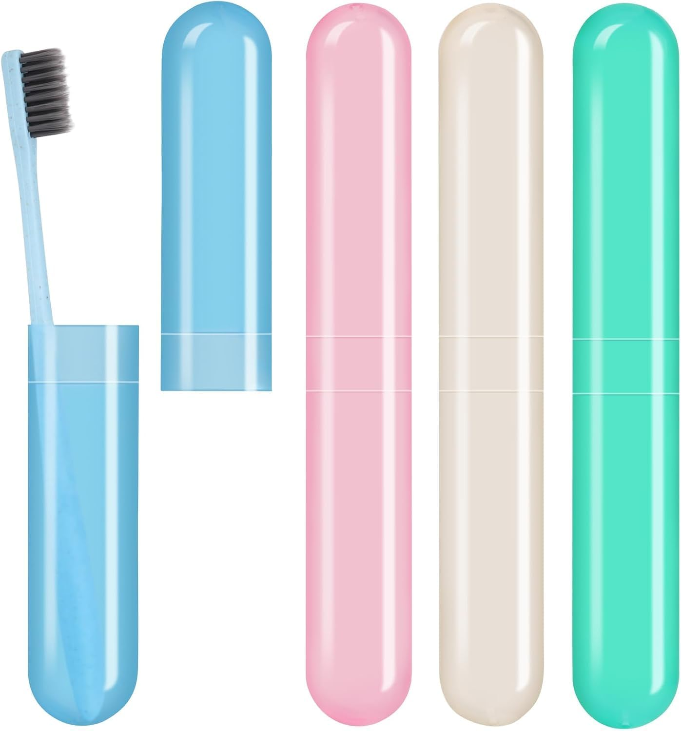 4 Pack Toothbrush Cases Travel Toothbrush Holder Portable Toothbrush Container Protector Cover Case for Traveling, Camping, Home, School, Business (White+Green+Blue+Pink, One Size)