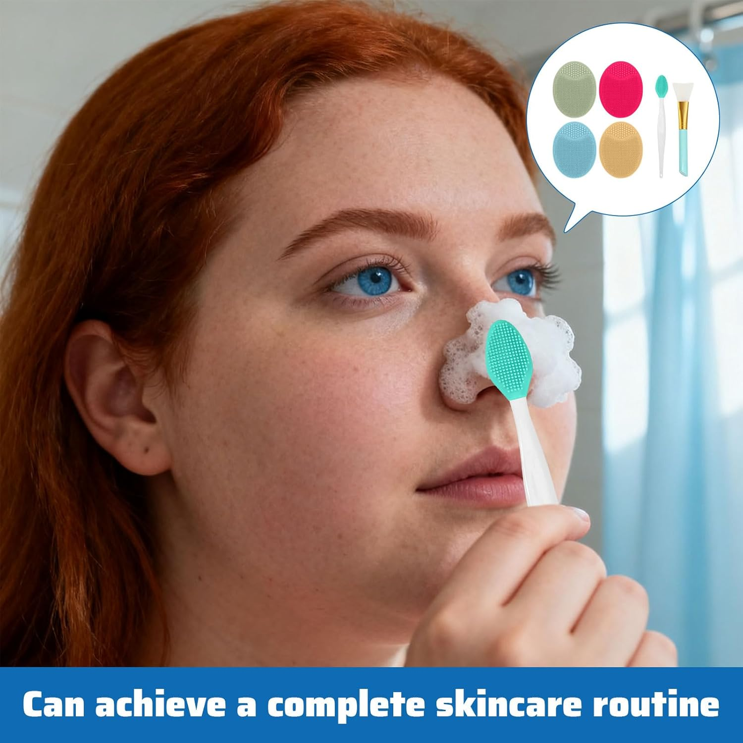 Silicone Face Scrubber, 6Pcs Skin Care Tools, Silicone Scrubber, Facial Pore Cleansing Brush Manual Kit, with Lip Exfoliator Brush, Soft Face Scrubber for Skin Care and Exfoliator image number 2