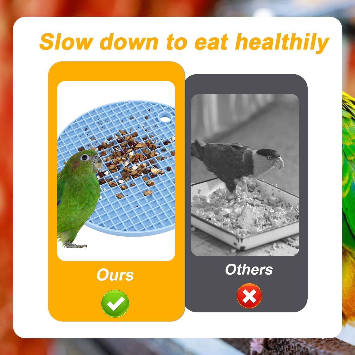 2Pcs Bird Slow Feeder Mats, Parrot Foraging Toys Silicone Feeding Mat Interactive Puzzle for Pet Cockatiel Parakeet Conure Budgies African Grey (Sky Blue)