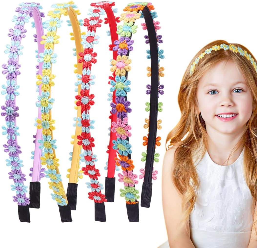 EUYKQNOI Pack of 4 Flower Headbands, Girls Headbands, Children'S Hair Bands for Girls, Colourful Daisy Headbands, Cute and Cute Decoration, Colourful Headband for School, Daywear image number 5