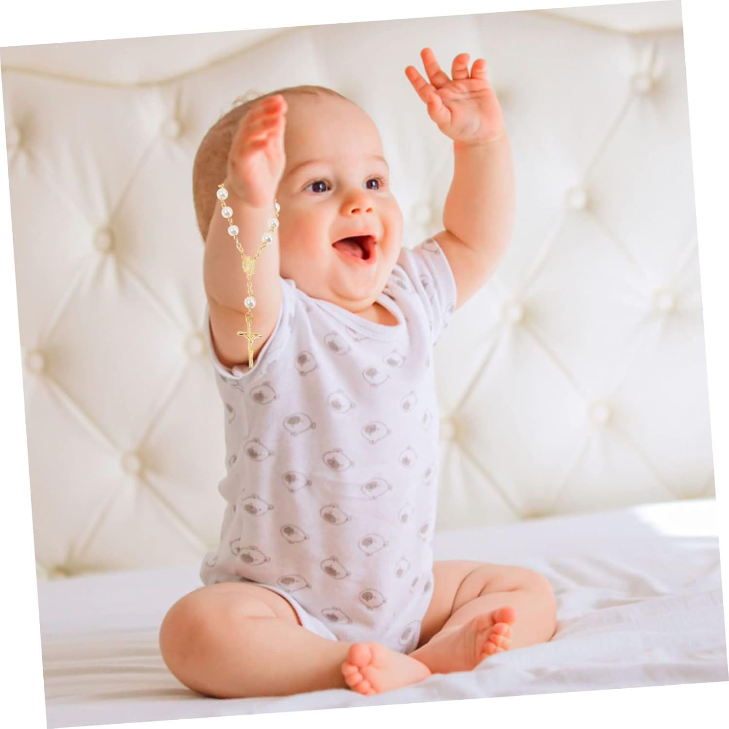 KOMBIUDA 6Pcs Rosary Cross Bracelet Finger Rosaries for Shower Boys Unique Baptism Favors Christian Elegant Party Accessories image number 6