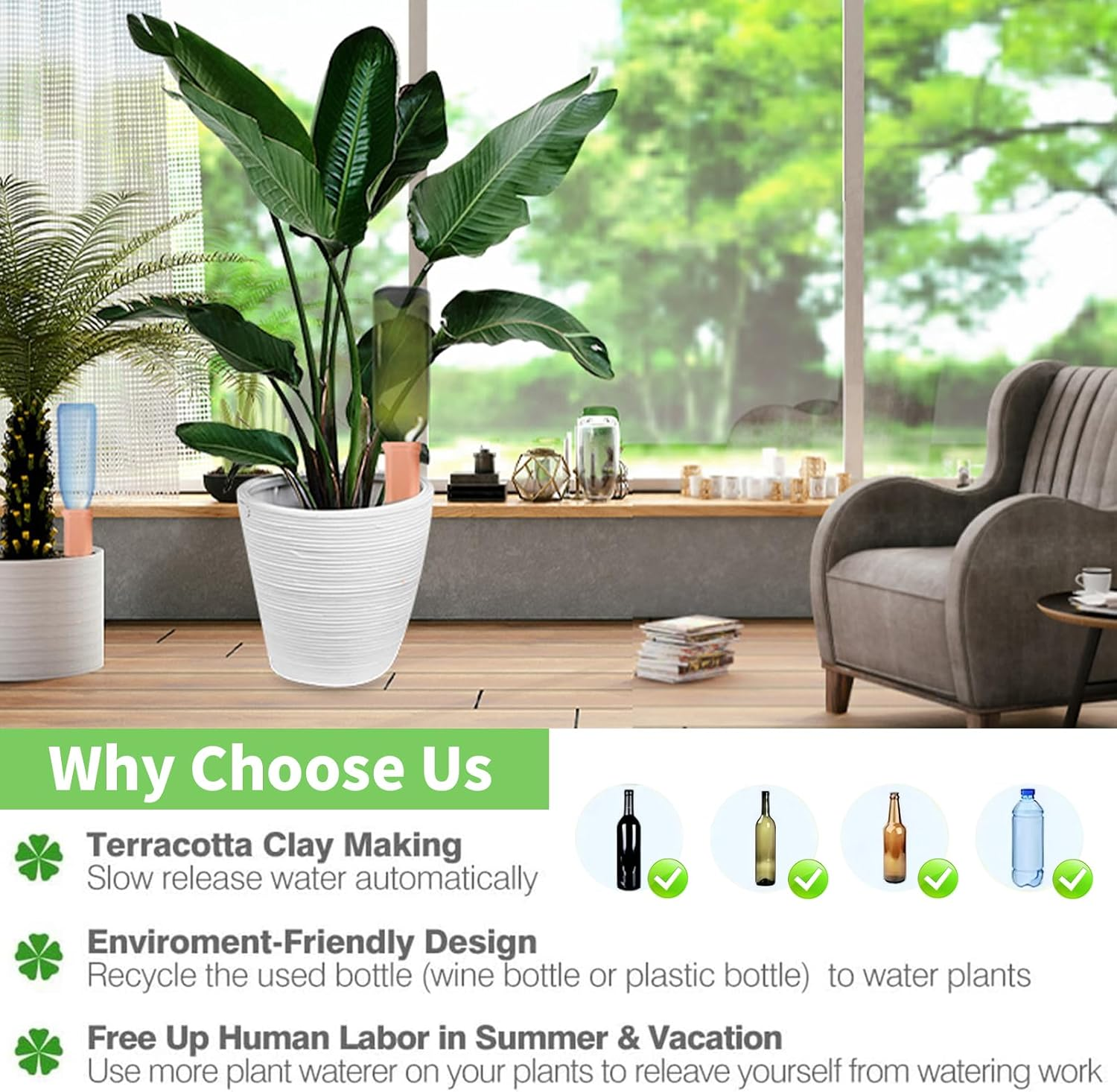 Self-Watering Plant Watering Devices, Terracotta Plant Watering Stakes, Automatic Slow-Release Water Drippers, Self Watering Vacation Irrigation Plant Spikes for Indoor & Outdoor Plants (6 Pack) image number 5