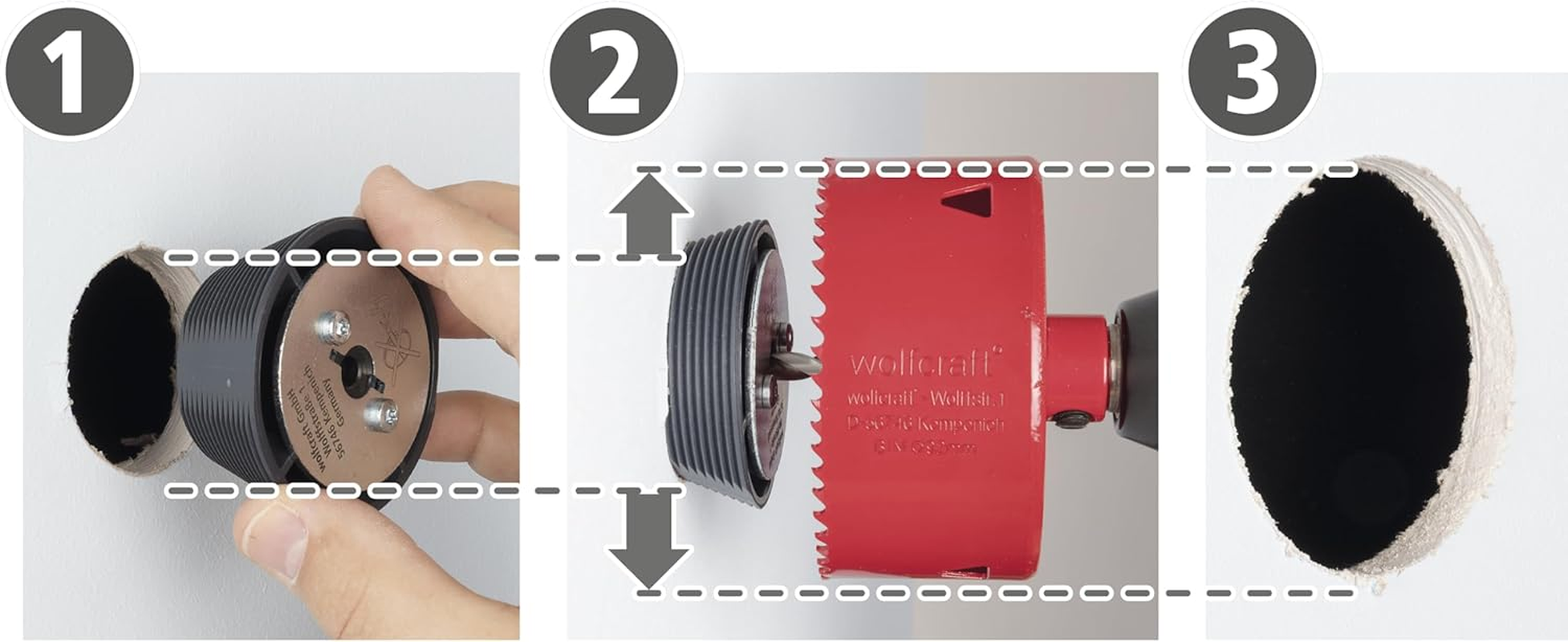 Wolfcraft Hole Enlarging Tool for Hole Saws, &Oslash; 54&ndash;70 Mm I 5952000 I Hole Saw Guide for Even, Centred Enlargement of Existing Boreholes image number 4