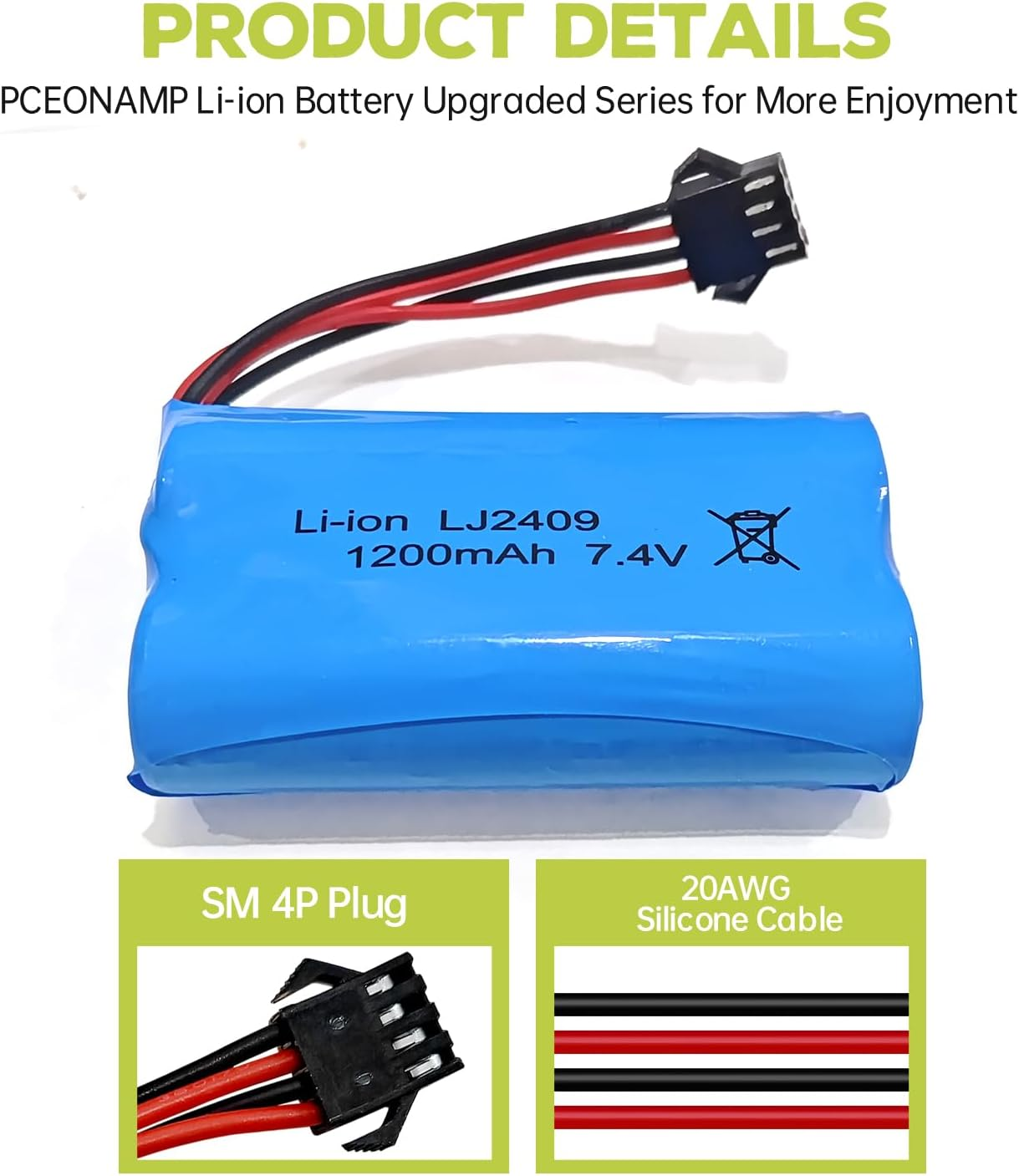 Fytoo 2PCS 7.4V 1200Mah SM-4P Plug Rechargeable Battery with USB Charging Cable for EC08 RC Car Model Off-Road Vehicle Climbing Drift Racing Remote Control Boat Battery image number 4