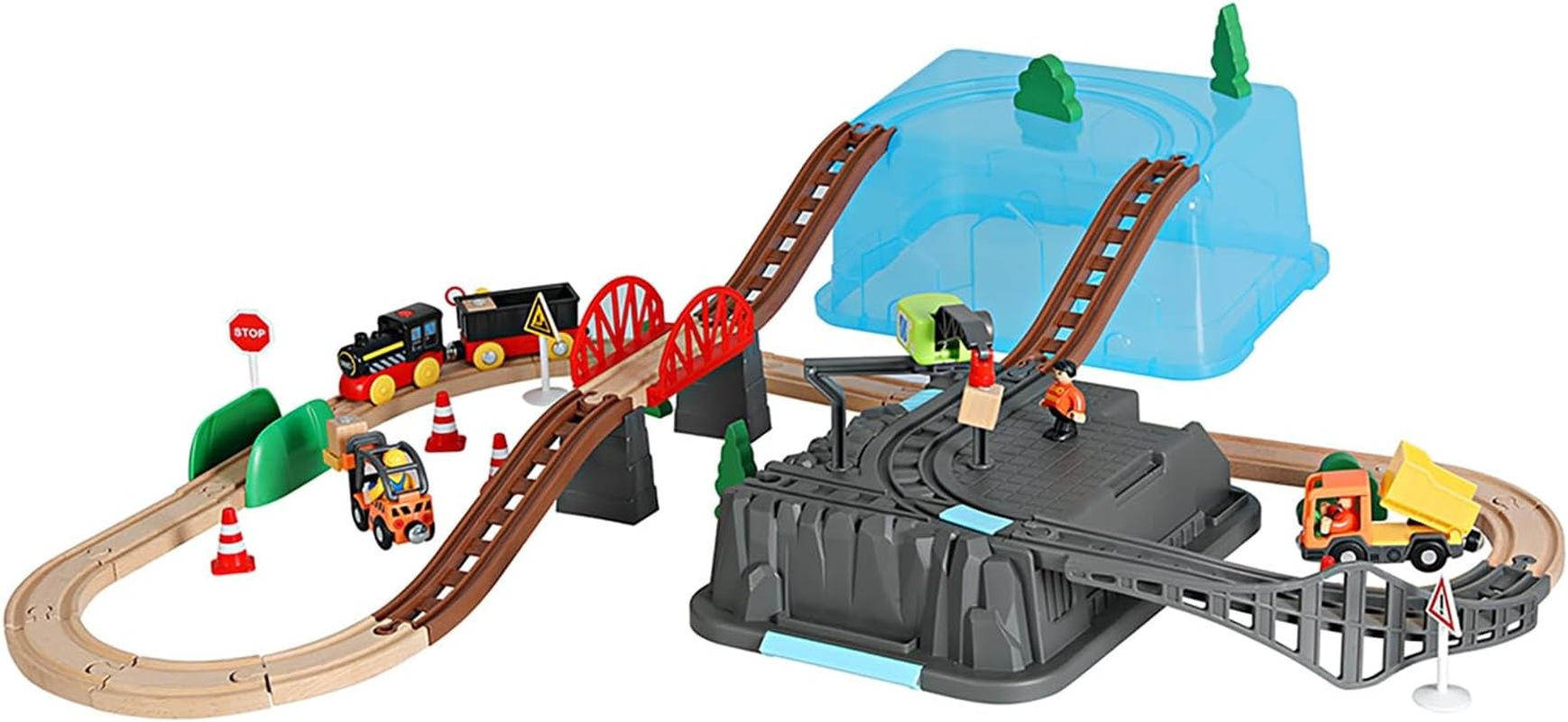 Bopeep Train Play Toys Set Kids/Toddler Track Vehicle DIY Wooden Cars Miniature Magnetic Trains Storage Puzzle Railway & Road Activity Girls&Boys 55PCS image number 3