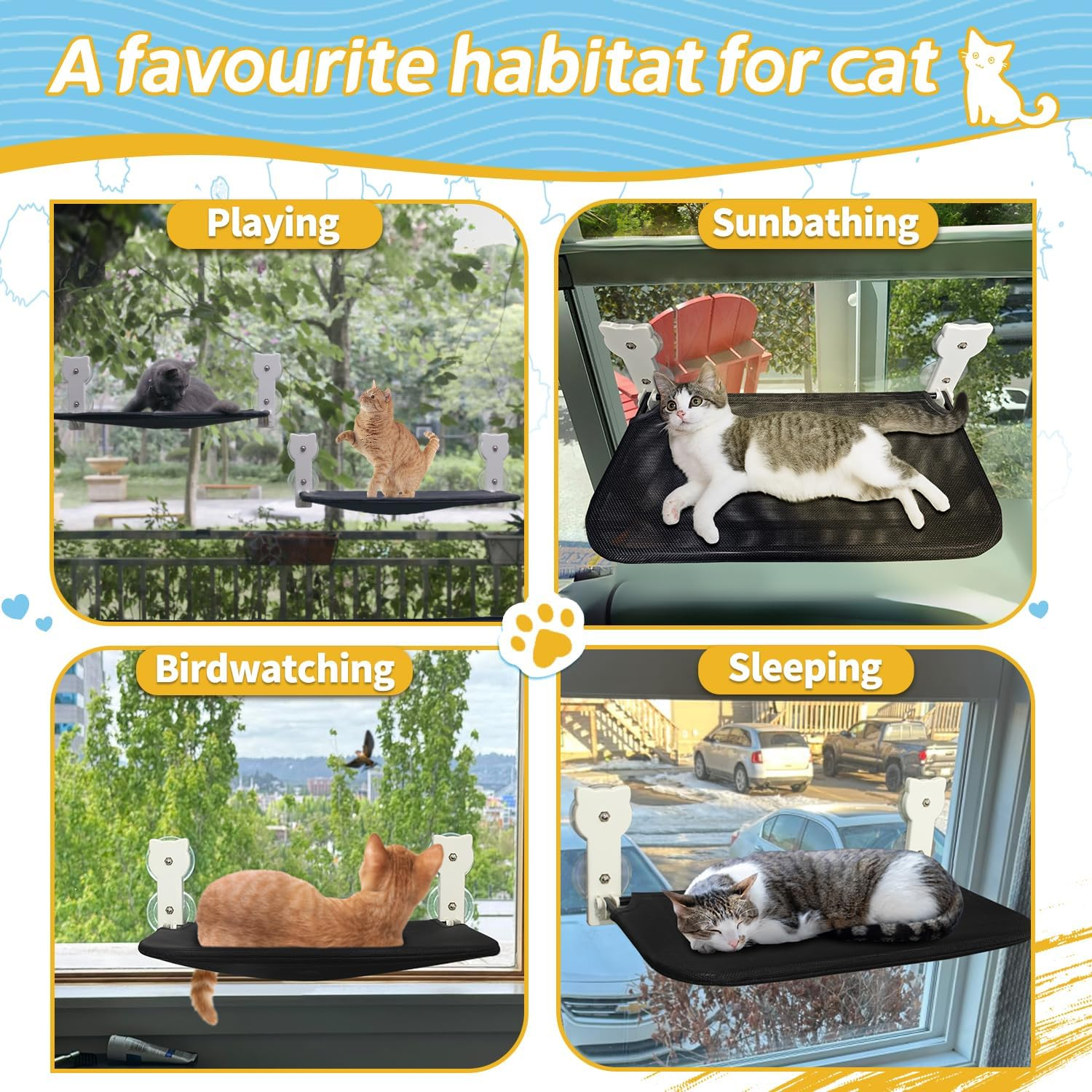 Dracarys Cat Window Lounger Cat Bed Window, Sturdy Foldable Cat Lounger Window Wireless Cat Hammock Window Indoor Cat Furniture with 4 Strong Suction Cups Holds up to 20 Kg image number 4