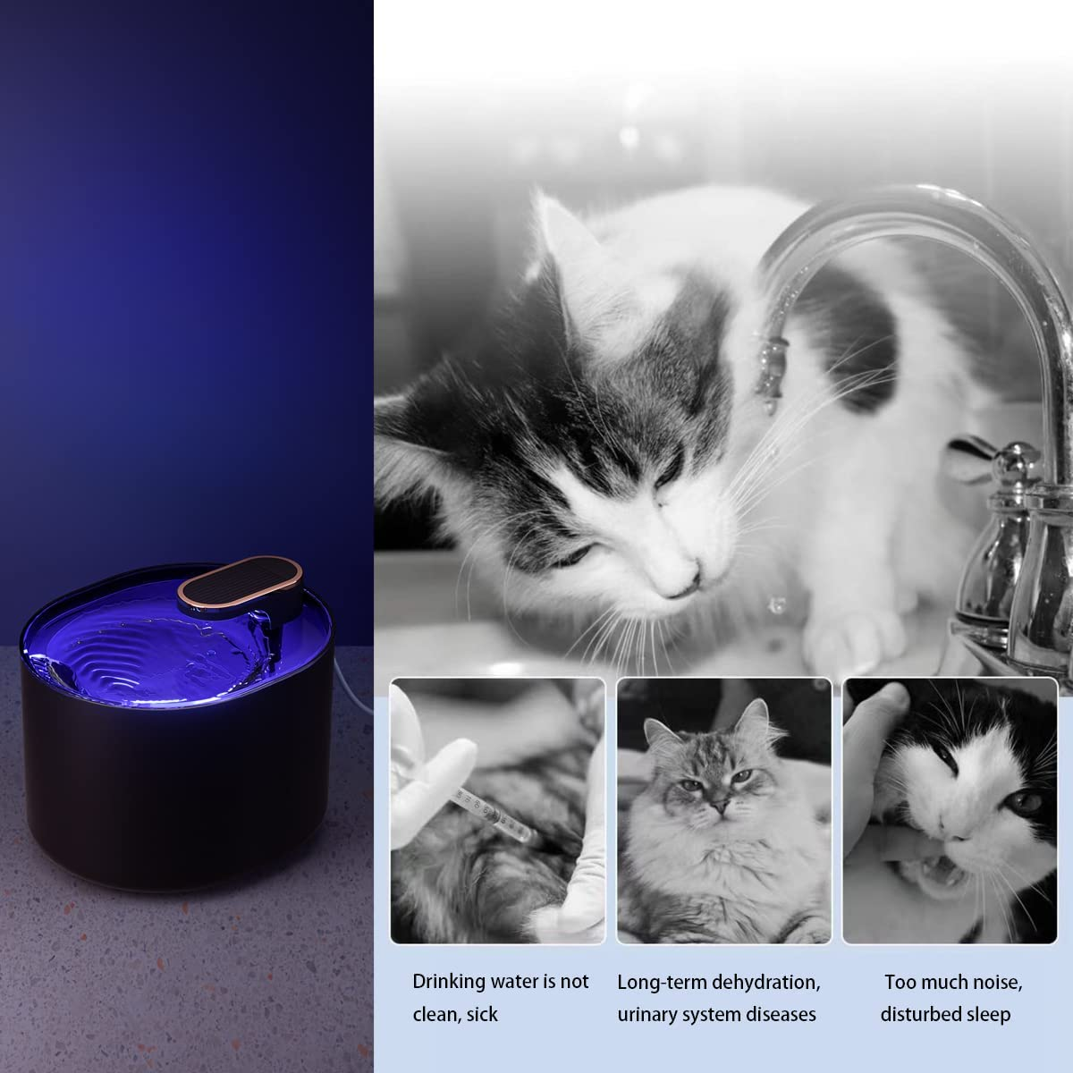 3L Cat Water Fountain,Pet Fountain Water Fountain for Dogs Inside, Cat Fountain with LED Light,Filters Included,For Multi Pet Households image number 3