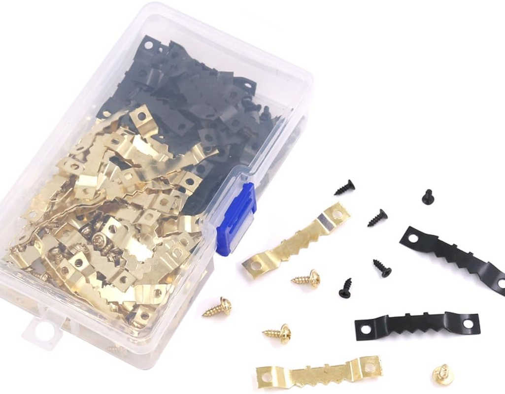 Rustark 120Pcs Heavy Duty Sawtooth Picture Hangers Frame Hanging Hangers Double Hole with Screws - 2 Colors, Golden and Black image number 2