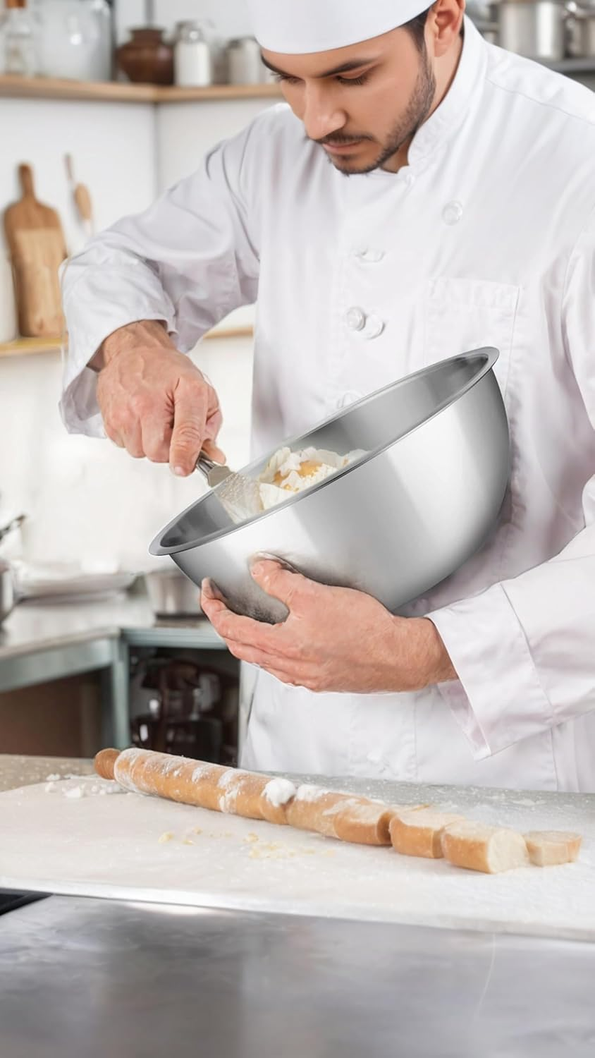 5-Piece Stainless Steel Mixing Bowl Set, Premium Nesting Design for Space-Saving Storage, Easy-Grip Handles, for Cooking, Baking, and Food Prep, Durable Metal Bowls image number 1