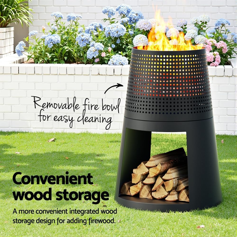 Grillz Fire Pit Deep Bowl with Wood Storage Removable Pit Charcoal Fireplace Wood Burner for Outdoor Patio Campfire image number 4