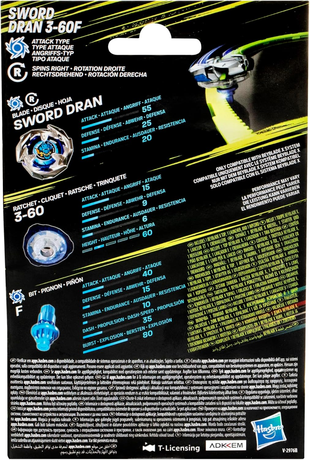 Beyblade X Sword Dran 3-60F Starter Pack Spinning Top and Starter