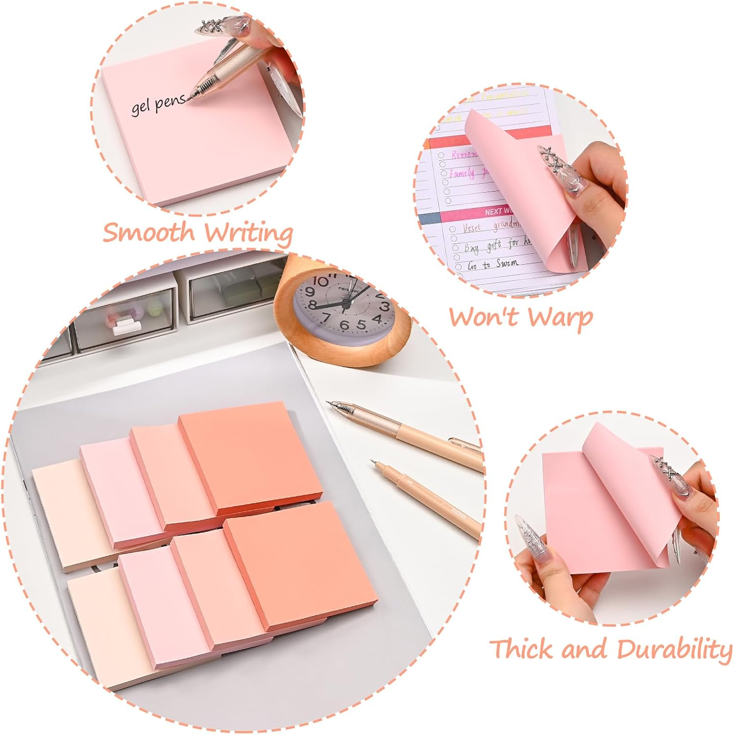 BAYTORY 640 Sheets Colored Sticky Notes, Gradient Memo Pads, Aesthetic Self-Stick Note, Self-Adhesive Sticky Note Easy to Post for Home Office School Supplies (Pink) image number 5