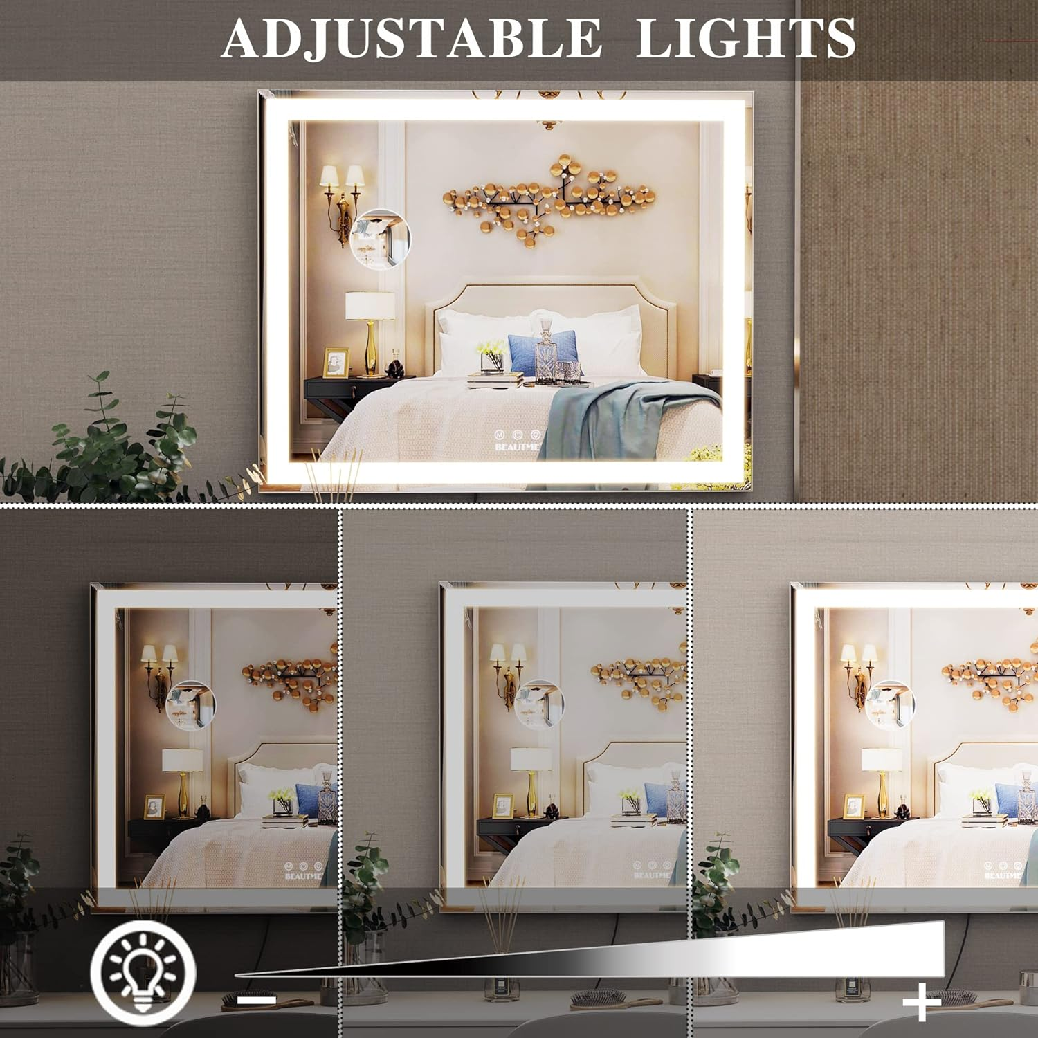 Hollywood Makeup Mirror with LED Lights, Large Lighted Vanity Dressing Table Mirror, Desktop or Wall Mounted Mirror for Bedroom, Smart Touch Screen, with 10X Magnification, 60 * 50.7Cm, Silver image number 3