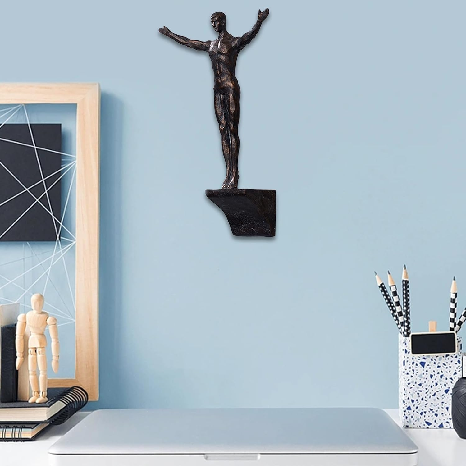 Climbing Man Wall Sculpture | Decorative Resin Modern Wall Art - Unique Wall Art for Bedroom Living Room Kids Room, Modern Art, Perfect Home Decor Pochy image number 5