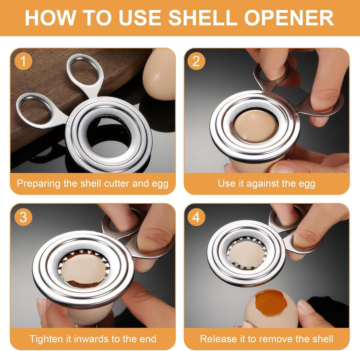 Stainless Steel Egg Cutter, Egg Separator, Egg Opener, Shell Remover and Top Opener for Soft or Hard Boiled Eggs, Yolk & Egg White Filter, Kitchen Gadget Tool for Raw and Boiled Eggs image number 5