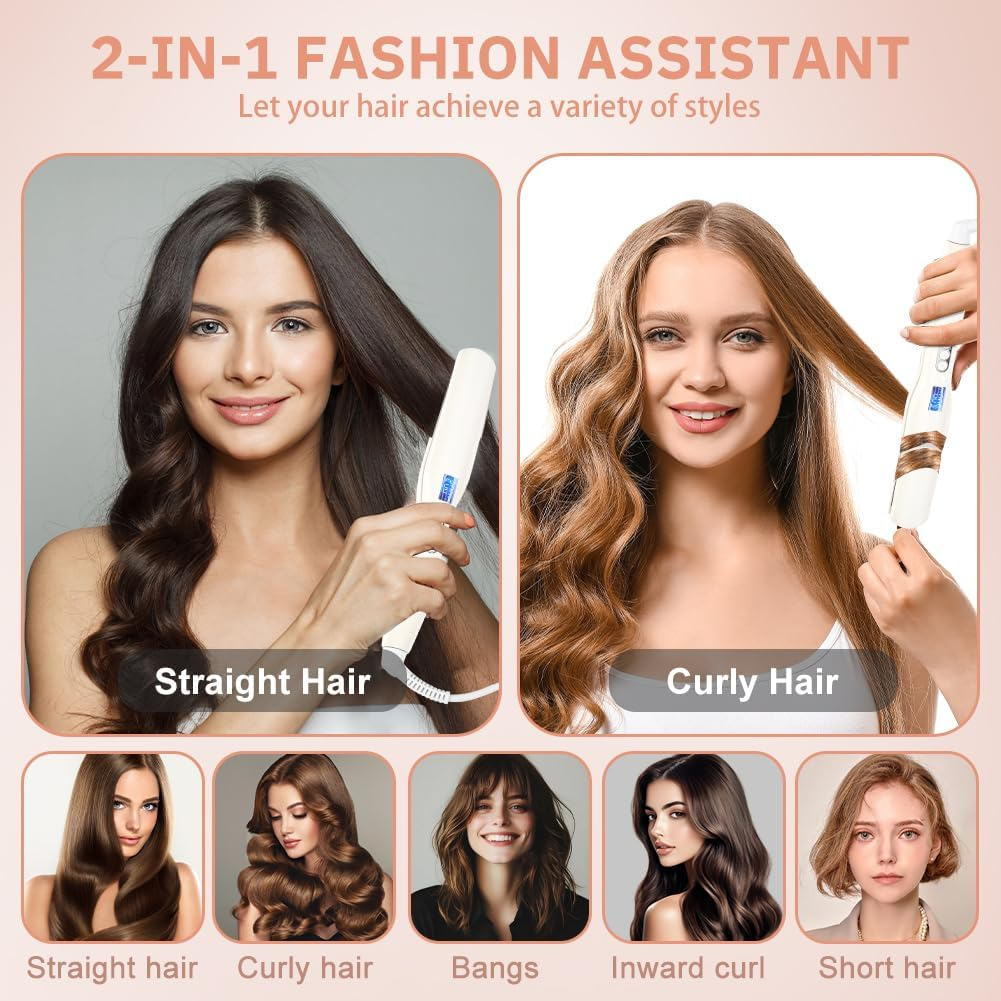 Alaoo Hair Straightener, 2 in 1 Hair Straightener, Curls and Straightens, Intelligent Professional Hair Straightener, Prevent Hair Breakage and Used for Straightening, Curling and Creating Waves