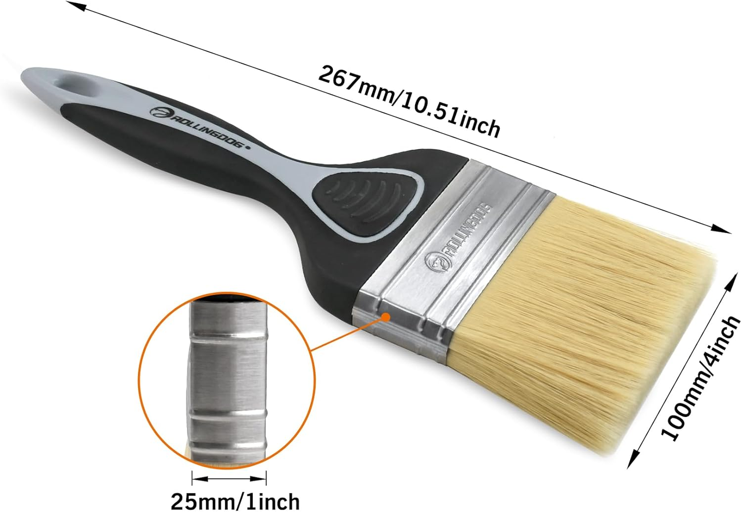 ROLLINGDOG Large Paint Brush- Soft Paint Brush for Smooth Surfaces,Wall Paint,Ceiling,Blinds,Large Surface Areas(100Mm)