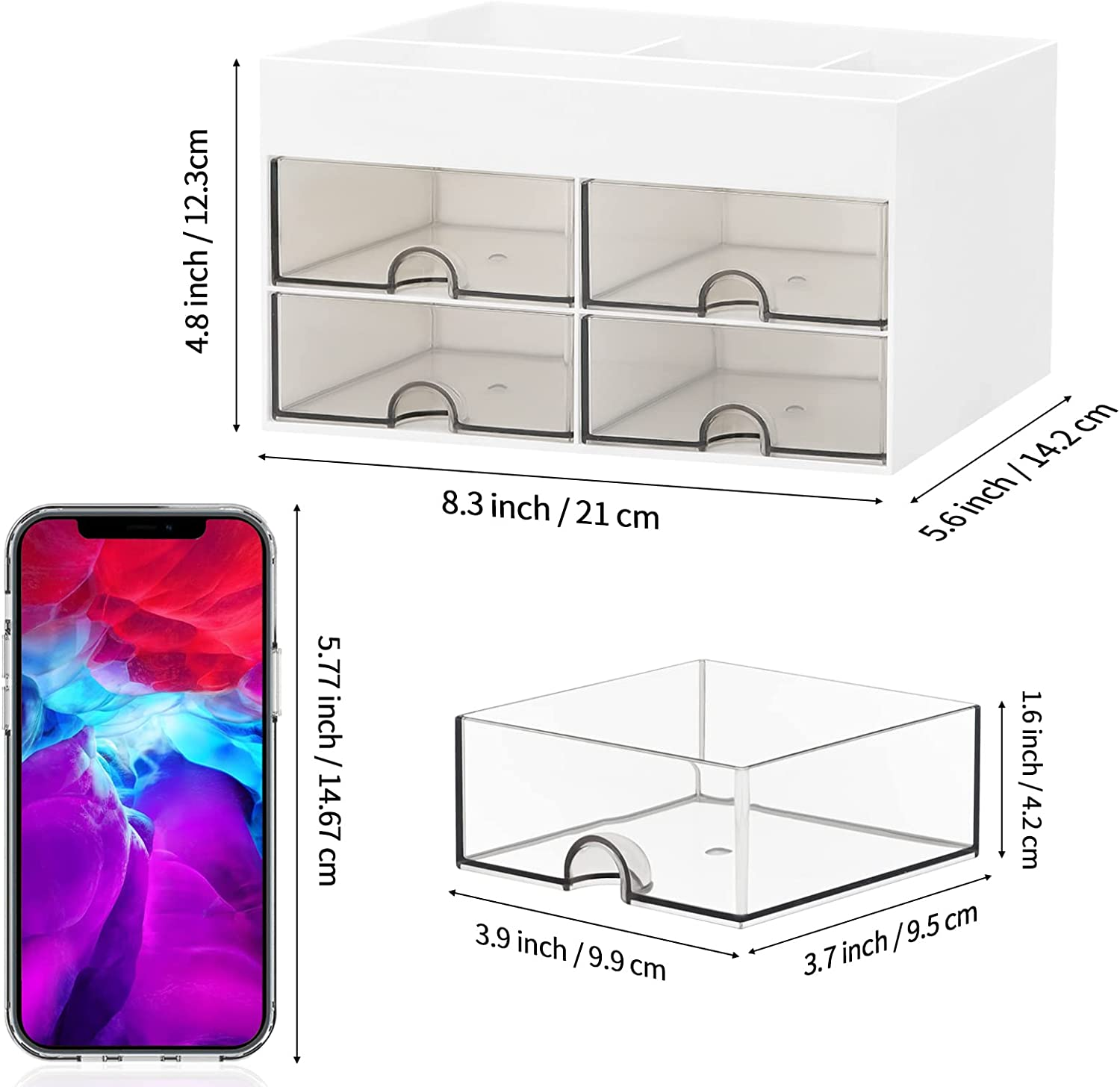 LETURE Desk Organizer Office Desktop Organizer with Drawer, Desk Top Accessories Stationary Organizer Desk Caddy, Pen/Pencil/Business Card/Sticky Note Tray/Paperclip Holder Storage Box (White) - Colorful A image number 6