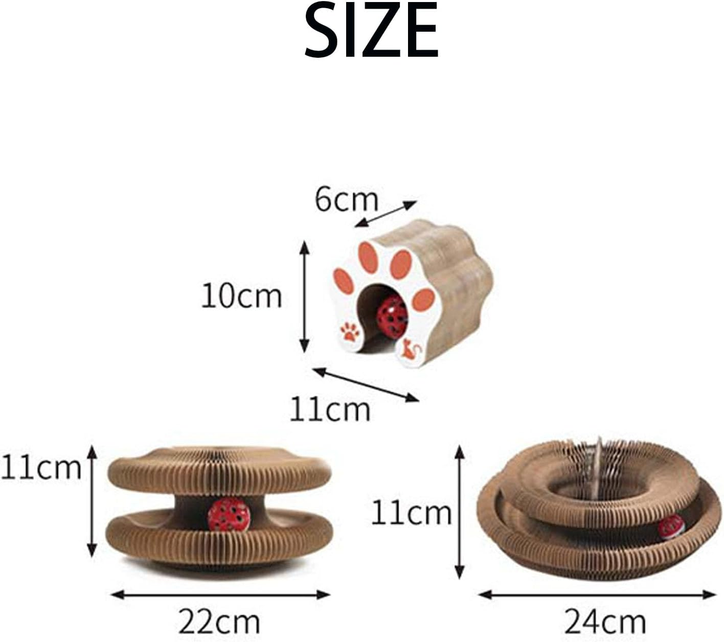 1PC Cat Scratch Board Toy, Foldable Accordion Design, Interactive Bell Ball, Mental Physical Exercise image number 2