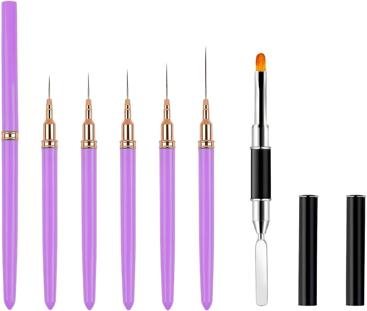 HIGHROCK 5PCS Nail Art Liner Brushes, Elongated Lines Nail Painting Drawing Pen Detailer Thin Liner,1Pc Dual-Ended Polygel Brush & Picker Brush Tool (PINK)