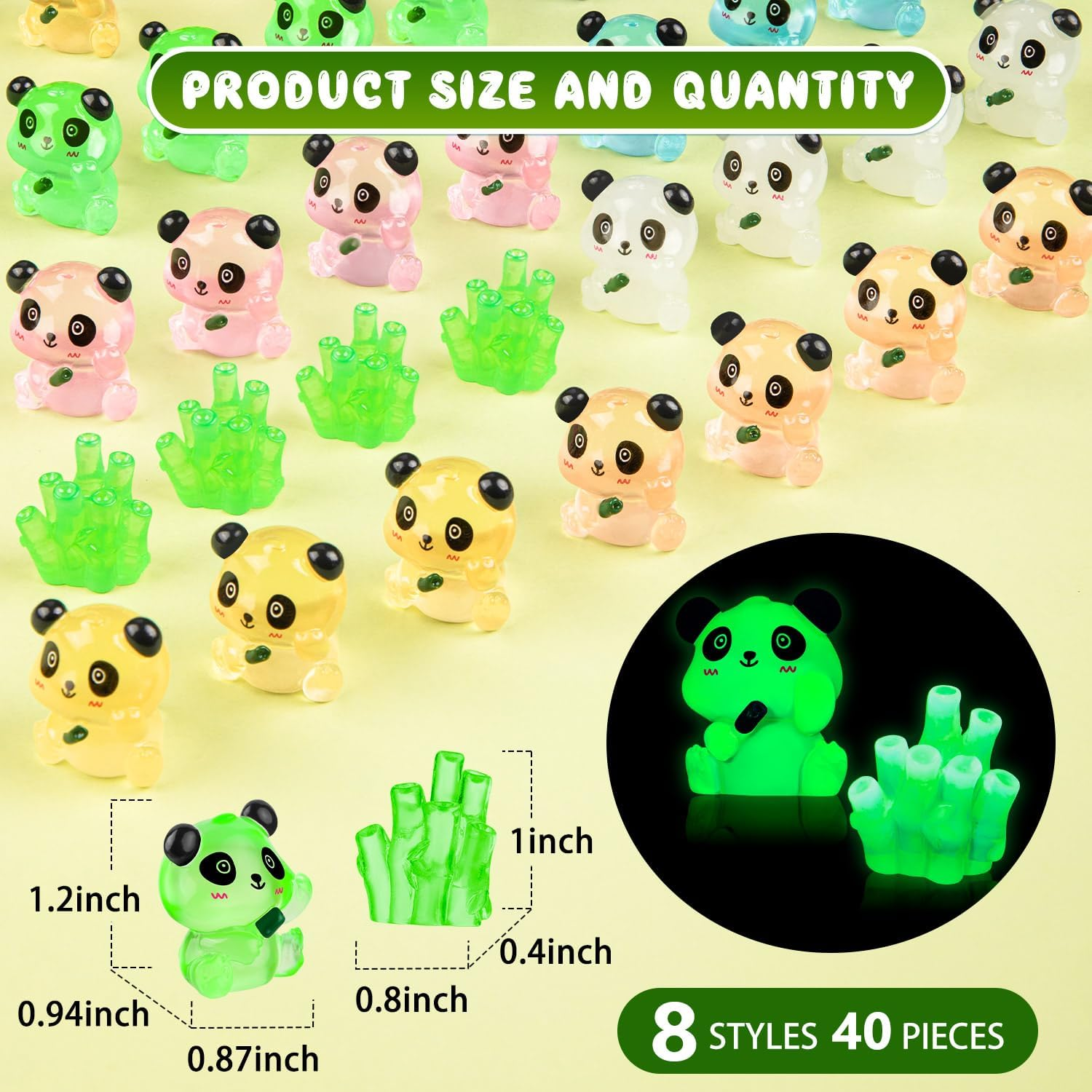 SYWHXY 20PCS Luminous Mini Resin Panda Cute Panda Figurines Miniature, Glow in the Dark Mini Panda Bamboo Bulk for Cake Topper Micro Landscape Dollhouse Garden DIY (Panda-7Colors) image number 5