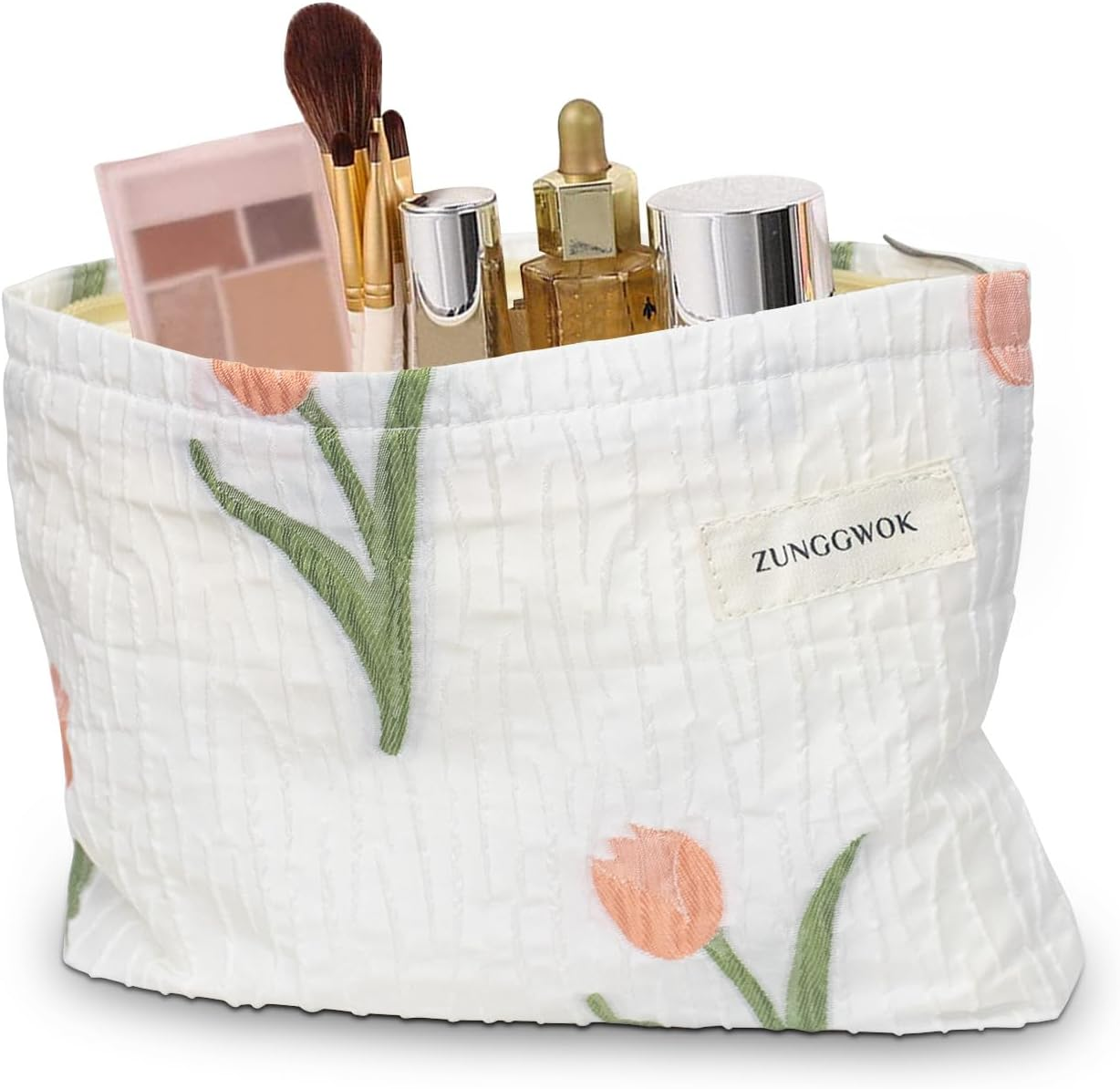 Floral Makeup Bag Cosmetic Bag for Women,Large Capacity Purse Travel Bags Toiletry Bag with Zipper Makeup Pouch (Tulip) image number 2