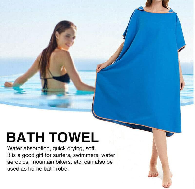 AIMALL Adult Changing Robe Towel Bath Hooded Quick Dry Beach Towel Poncho Bathrobe，Lightweight, One Size Fits Most, 43.3X35.4 Inches - Blue image number 3