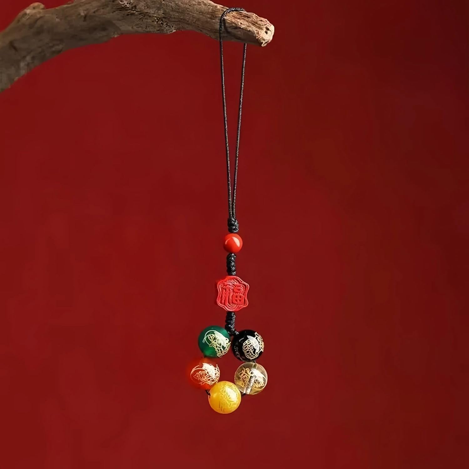 Chiorgone Cinnabar Feng Shui Keychain & Phone Strap &ndash; Five Roads God of Wealth Charm for Prosperity, Versatile Pendant for Cars, Keys, and Gifts. image number 2