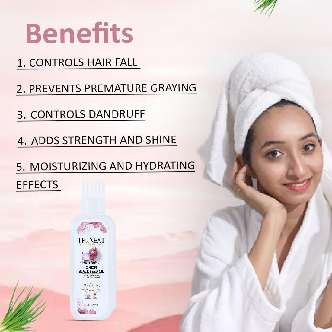 TRUNEXT Onion Black Seed Hair Oil, Hair Fall Control, 200 ML image number 2