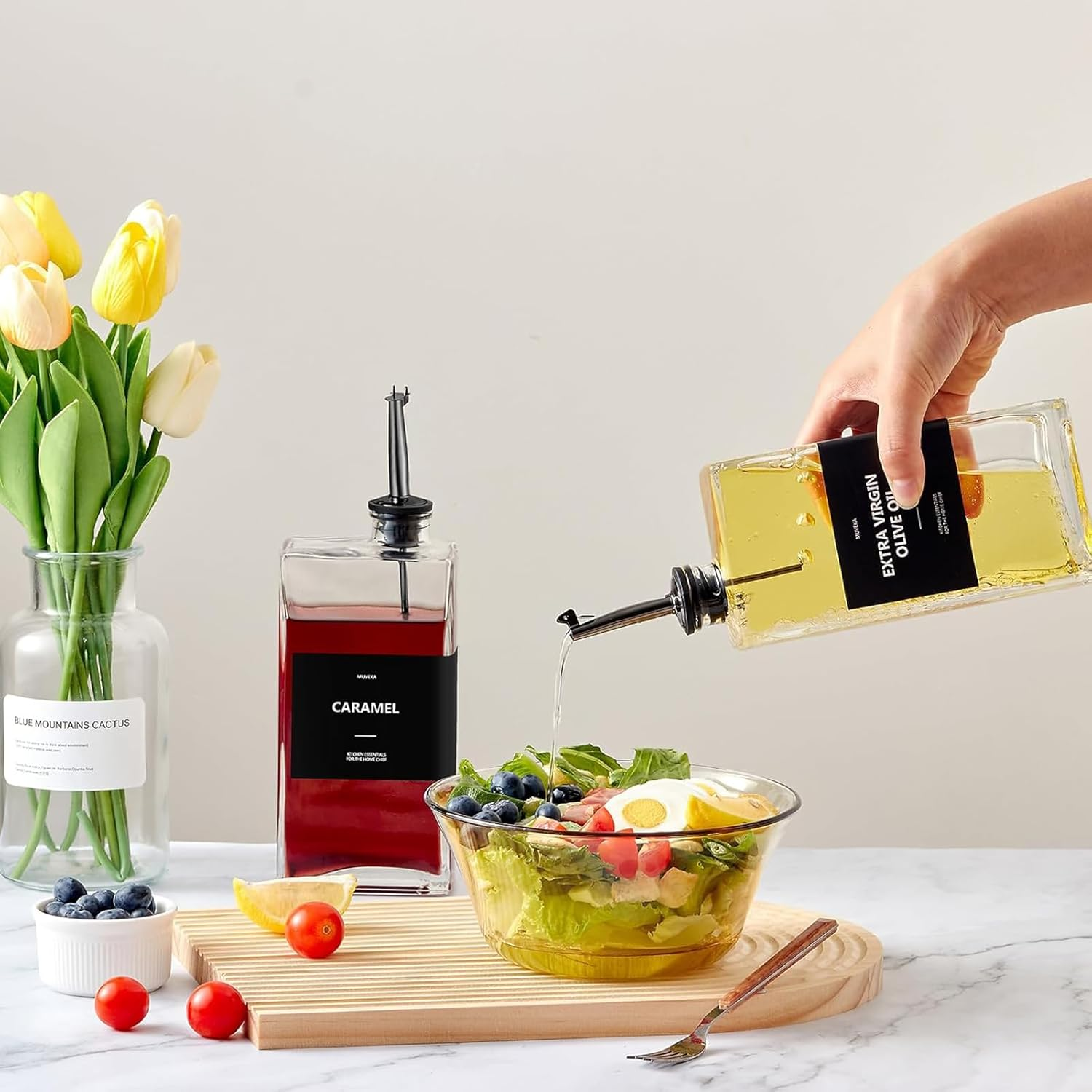 Olive Oil Dispenser Bottle for Kitchen, 16.9 Oz/ 500 Ml Cooking Oil Dispenser, Oil and Vinegar Dispenser Bottle Set, Glass Oil Container,Coffee Syrup Dispenser (Balck, Set of 2) image number 5