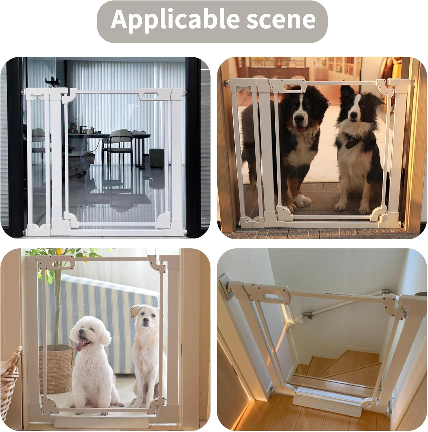 ALLAIBB Clear Acrylic Baby Gate for Stairs, Adjustable 75 to 120Cm Safety Auto Close Dog Gates Indoor, Hallways, Kitchen, White Modern Design Pet Gate for Doorways and Home Security