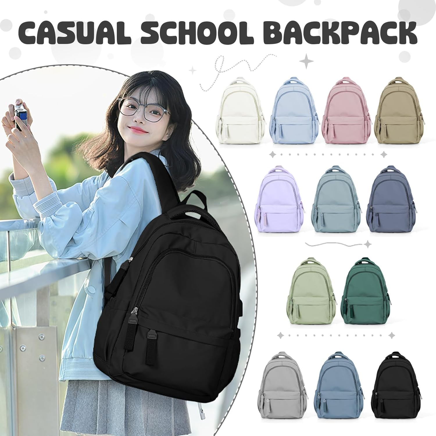 School Backpack Womens,Causal Travel School Bags 14 Inch Laptop Backpack for Teenage Girls Lightweight Rucksack Water Resistant Bookbag College Boys Women Men Daypack - A04-Purple image number 6